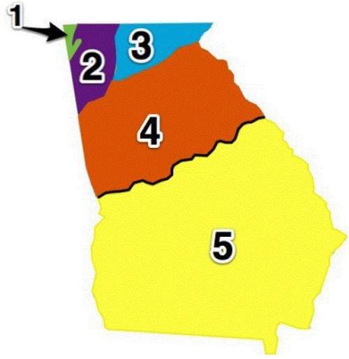 The piedmont region is represented by which number on this map of georgia?