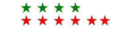 What is the ratio of green stars to red stars?  a) 1 : 2  b) 2 : 3  c) 2 : 4