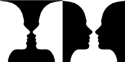 Explain what you see in the image on the left, verses the image on the right. what a person sees whe