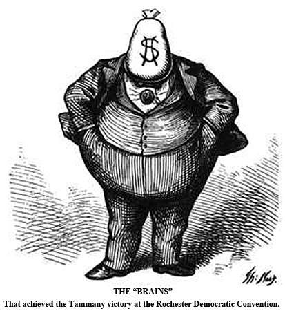 Based on the political cartoon, which conclusion can be made about boss tweed and the democratic par