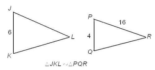 Triangle jkl is similar to triangle pqr. what is the length of side jl?