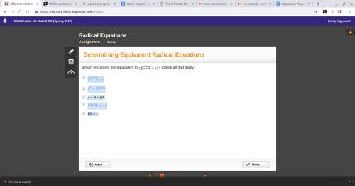 Which equations are equivalent to ? 3^3√x+4 =12 check all that apply.
