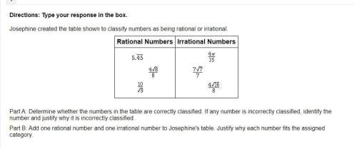 Type your response in the box. josephine created the table shown to classify numbers as being
