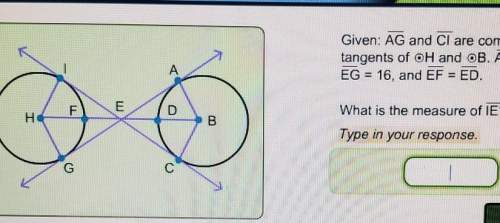 Given: ag and ci are common internal tangents of h and b. ab=10 eg=16 and ef=ed what is the m