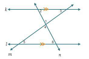 Line k is parallel to line lwhat angle is congruent to angle 4.