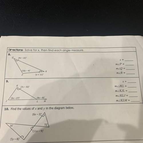 Solve for x, then find each angle measure.