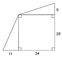 The figure is made up of a rectangle and 2 right triangles. what is the area of the figu