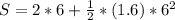 S = 2*6  + \frac {1}{2}*(1.6)*6^{2}