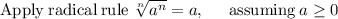 \mathrm{Apply\:radical\:rule\:}\sqrt[n]{a^n}=a,\:\quad \mathrm{\:assuming\:}a\ge 0