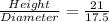 \frac{Height}{Diameter} = \frac{21 }{17.5}