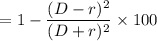 $=1 - \frac{(D-r)^2}{(D+r)^2} \times 100$