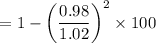 $= 1- \left(\frac{0.98}{1.02}\right)^2 \times 100$
