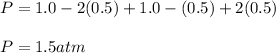 P=1.0-2(0.5)+1.0-(0.5)+2(0.5)\\\\P=1.5atm