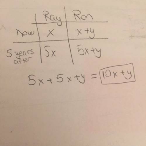 Ray is x years old. his brother ron is y years older than ray. what will the sum of their ages be in