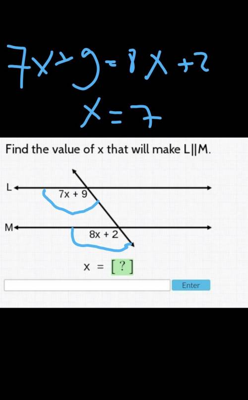 Find the value of x that will make L║M.