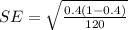 SE=\sqrt{\frac{0.4(1-0.4)}{120} }