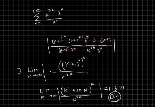 Find if the series converges conditionally, converges absolutely, or diverges ∑k=1 ∞ (k^2k 3^k)/k!