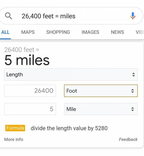 Type your answer in decimal form. Do not round.
26,400 feet = miles