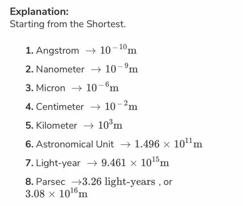 Put them in order to smallest to largest: centimeter, femtometer, kilometer, light year, meter, nano