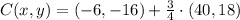 C(x,y) = (-6,-16)+\frac{3}{4}\cdot (40,18)