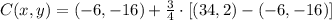 C(x,y) = (-6,-16)+\frac{3}{4}\cdot [(34,2)-(-6,-16)]