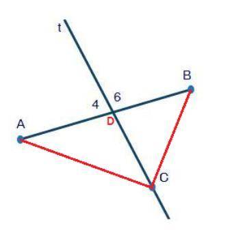 The figure below shows line t, which intersects segment AB:

Segment AB is intersected by line t. Po
