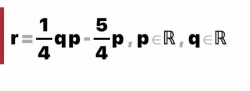Solve for p in the literal equation 5p+4r=q 
P=