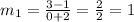 m_1 = \frac{3-1}{0+2} = \frac{2}{2} = 1