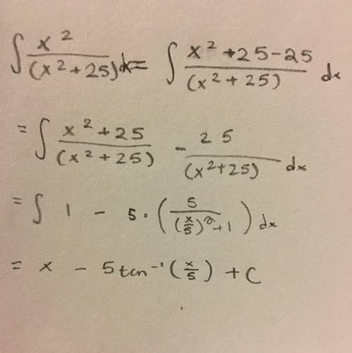 Integrate the function ∫(x^2/(x^2+25))ⅆx.
