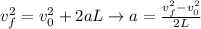v_{f}^{2} = v_{0}^{2} + 2aL \rightarrow a = \frac{v_{f}^{2} - v_{0}^{2}}{2L}