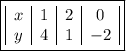 \boxed{\begin{array}{|c|c|c|c|} x & 1 & 2 & 0 \\  y & 4 & 1 & -2\end {array}}