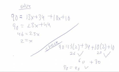 Plz help!

In order for the parallelogram to
be a rectangle, x = [? ]°
13x+349
10x+10°