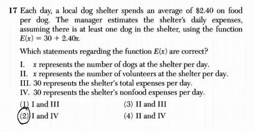 Each day, a local dog shelter spends an average of $2.40 on food per dog. The manager estimates the