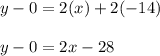 y-0=2(x)+2(-14)\\\\y-0=2x-28