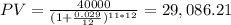 PV =\frac{40000}{(1+\frac{0.029}{12} )^{11*12} }=29,086.21