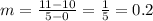 m = \frac{11-10}{5-0} = \frac{1}{5} = 0.2