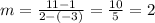 m = \frac{11-1}{2-(-3)} = \frac{10}{5} = 2