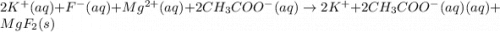 2K^+(aq)+F^-(aq) + Mg^{2+}(aq)+2CH_3COO^-(aq)\rightarrow  2K^++2CH_3COO^-(aq)(aq) + MgF_2(s)