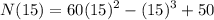 \displaystyle N(15)=60(15)^2-(15)^3+50