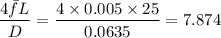 $\frac{4 \bar f L}{D}=\frac{4 \times 0.005 \times 25}{0.0635} = 7.874$