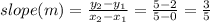 slope (m) = \frac{y_2 - y_1}{x_2 - x_1} = \frac{5 - 2}{5 - 0} = \frac{3}{5}