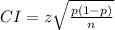 CI = z \sqrt{\frac{p(1-p)}{n} }