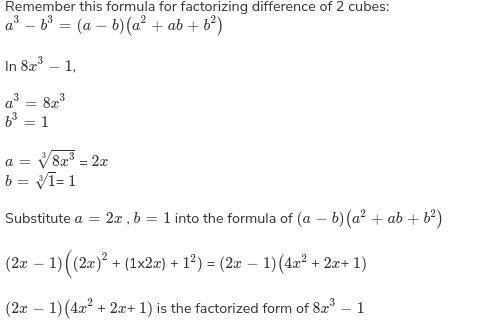 Factor the polynomial expression 8x^3-1