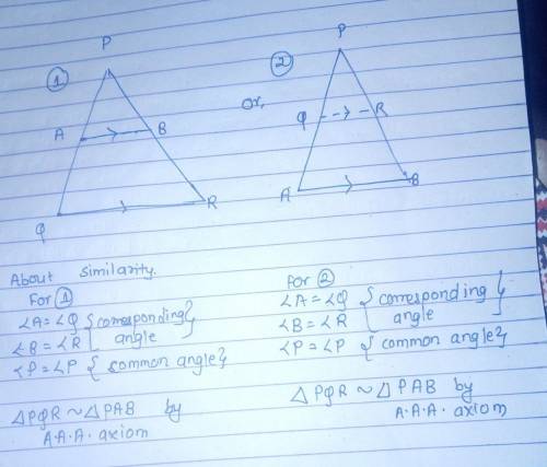 Part A: Is triangle PQR similar to triangle PAB? Explain using what you know about triangle similari