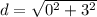 d=\sqrt{0^2+3^2}