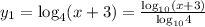 y_1=\text{log}_4(x + 3)=\frac{\text{log}_{10}(x+3)}{\text{log}_{10}4}