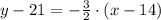 y-21 = - \frac{3}{2}\cdot (x-14)