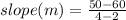 slope (m) = \frac{50 - 60}{4 - 2}