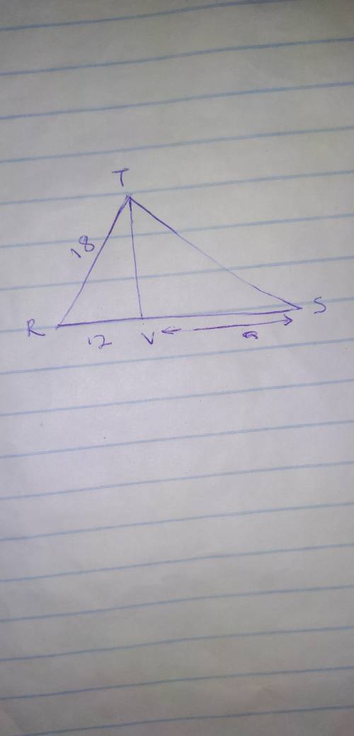 in right triangle RST altitude TV is drawn to hypotenuse RS If RV = 12 and RT = 18, what is the leng