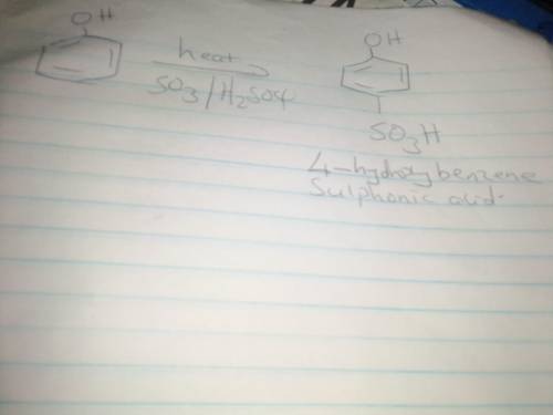 Give the major product formed when phenol is heated with concentrated H2SO4 and SO3. (There is more